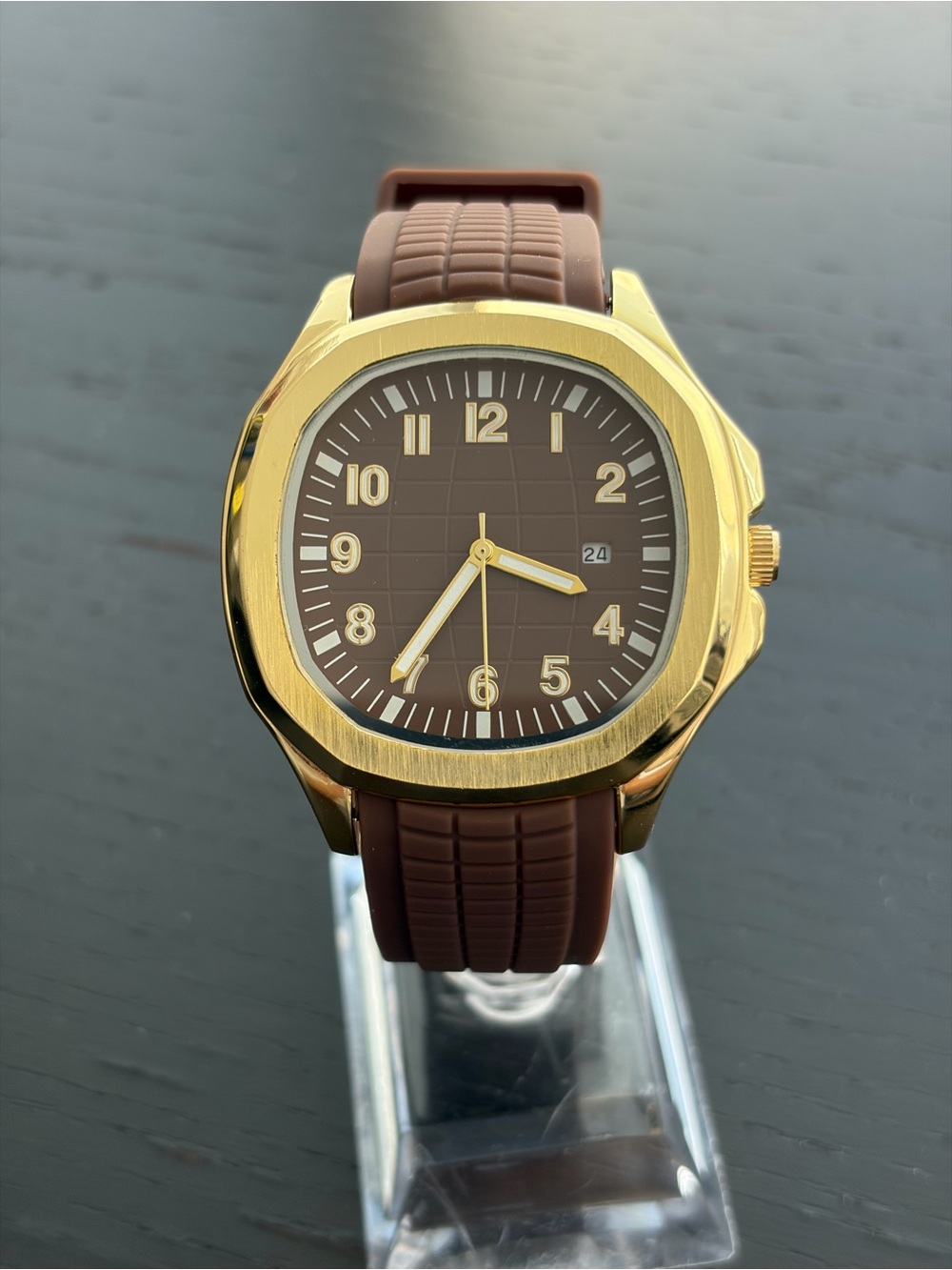 Luxury Aquanaut Style Gold Tone Brown Men’s Watch